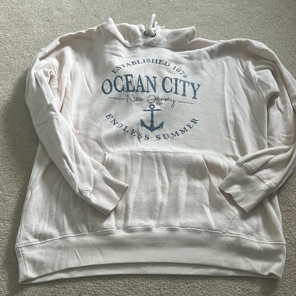 cream comfy hoodie with ocnj print on front